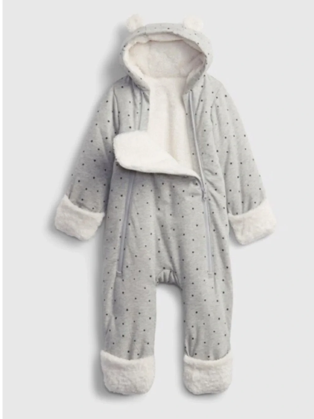 GAP Gray Dot Sherpa-Lined Hooded One-Piece Winter Coverup Jacket
